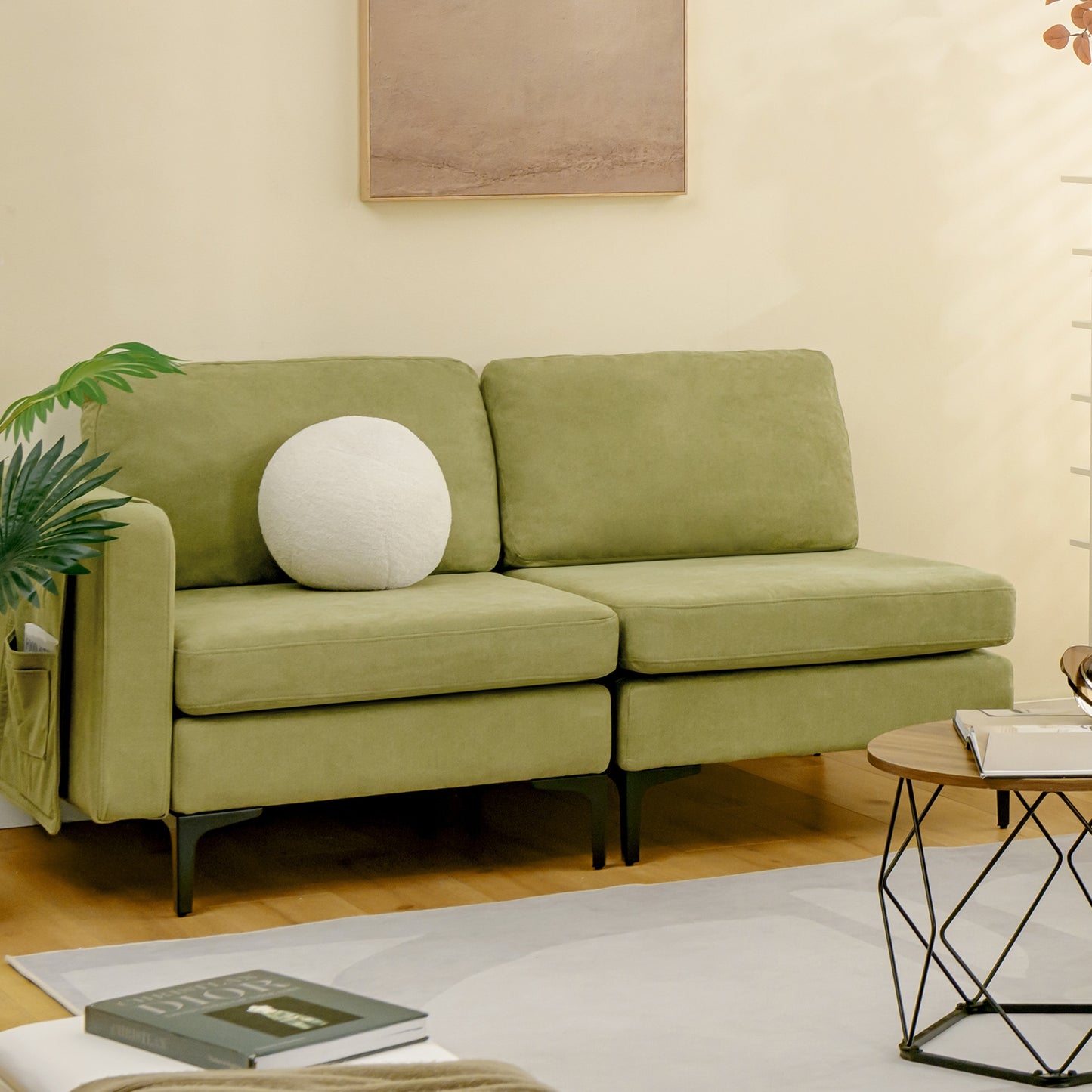 3 Seat Sofa Couch with Storage Armrest Pocket, Removable Cushions, and Metal Legs – Green