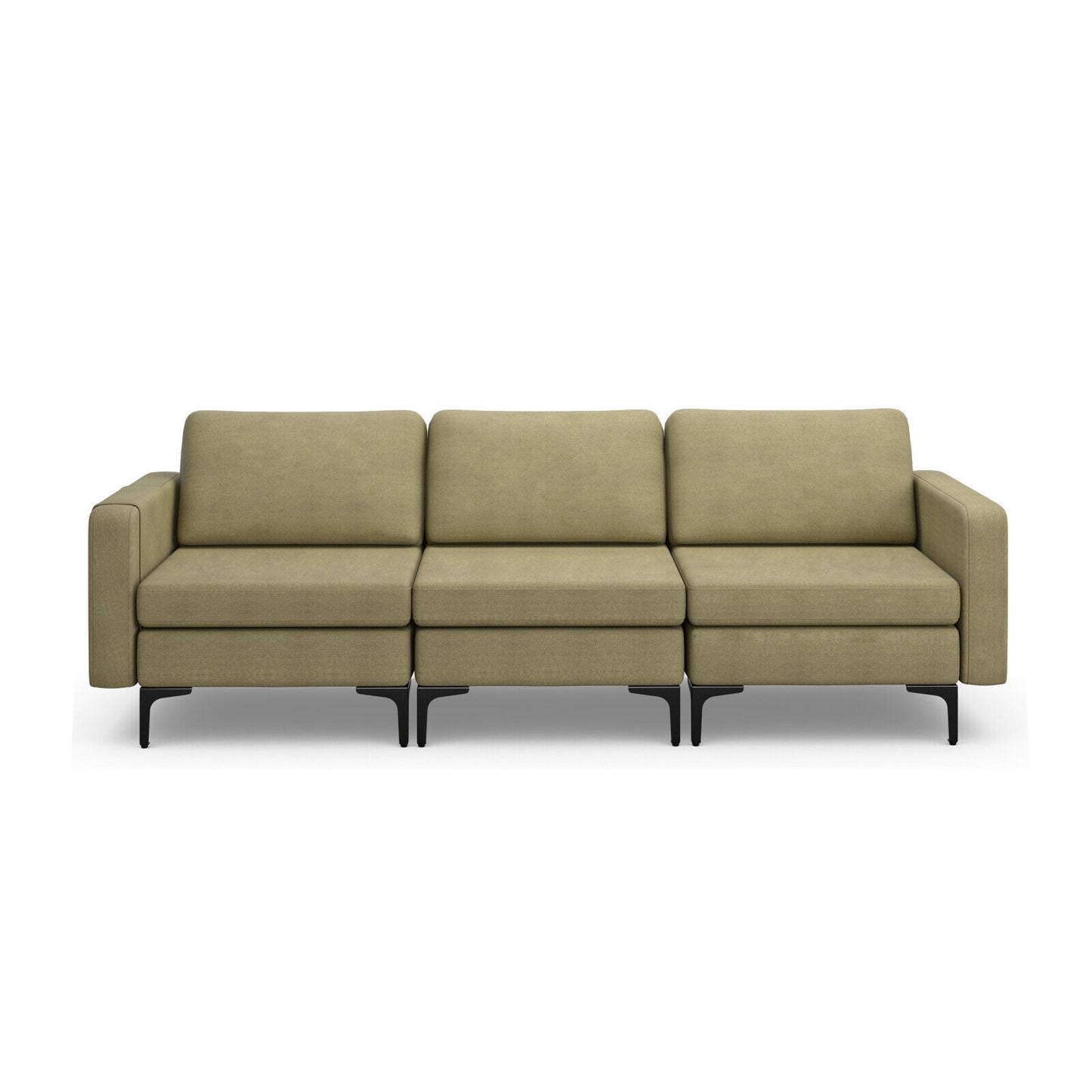 3 Seat Sofa Couch with Storage Armrest Pocket, Removable Cushions, and Metal Legs – Green