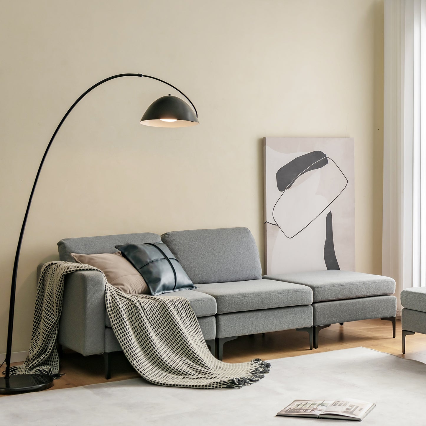 3 Seat Sofa Couch with Storage Armrest Pocket, Removable Cushions, and Metal Legs – Grey