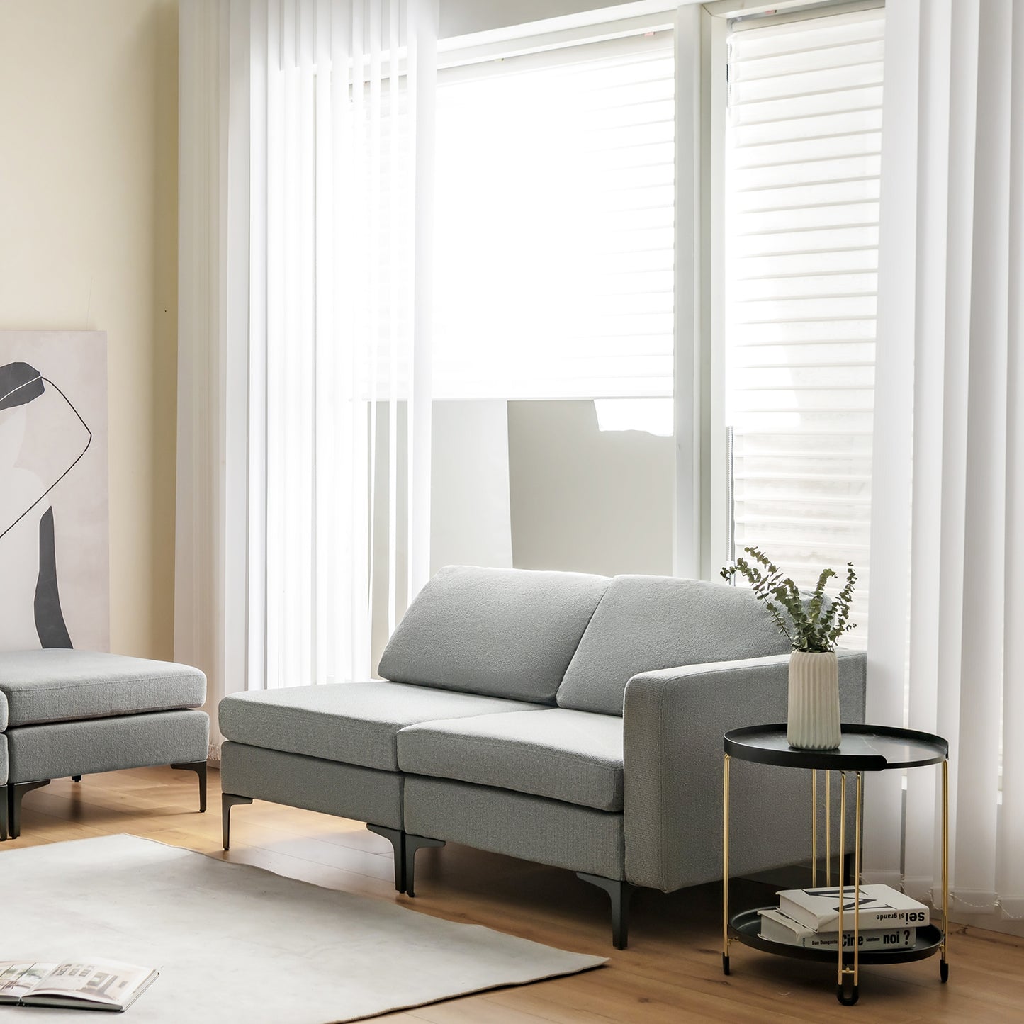 3 Seat Sofa Couch with Storage Armrest Pocket, Removable Cushions, and Metal Legs – Grey