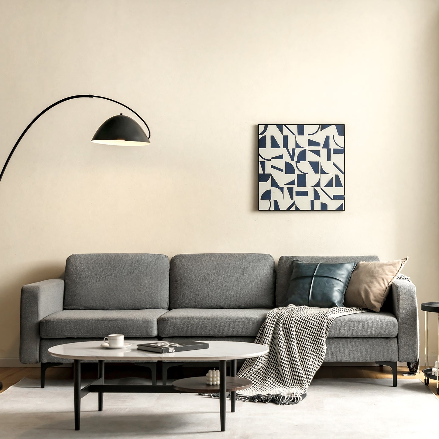 3 Seat Sofa Couch with Storage Armrest Pocket, Removable Cushions, and Metal Legs – Grey