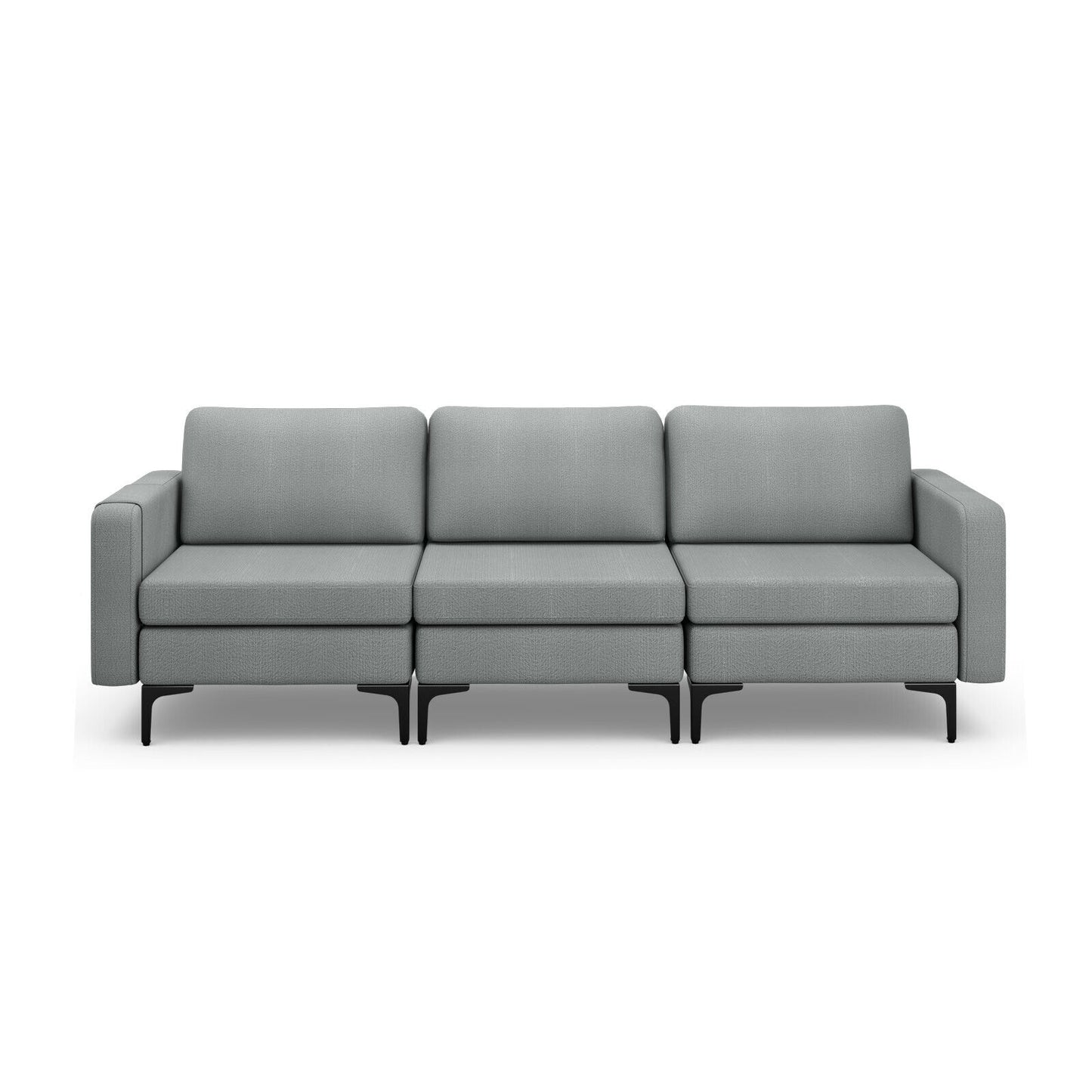 3 Seat Sofa Couch with Storage Armrest Pocket, Removable Cushions, and Metal Legs – Grey