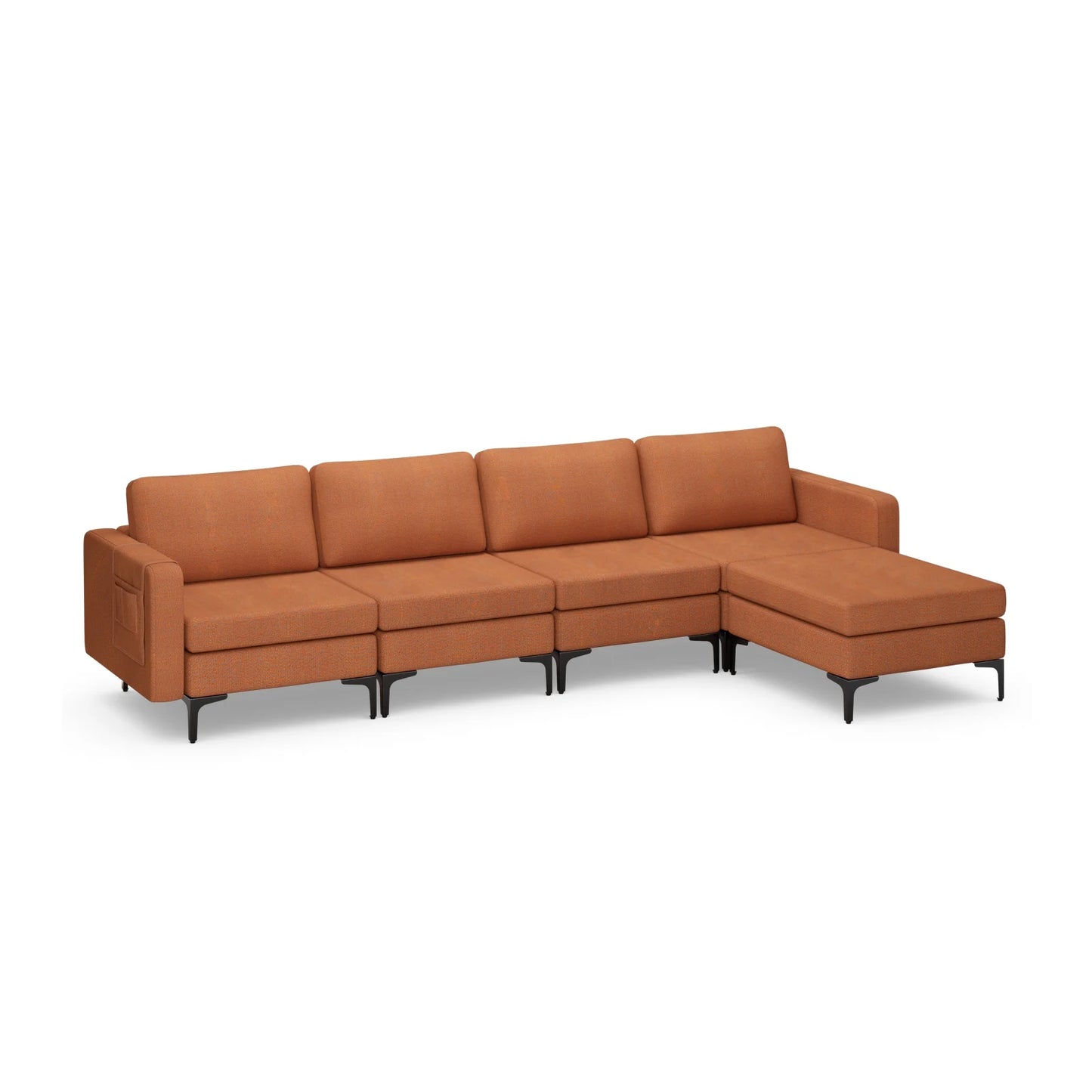 Modular L-Shaped Sectional Sofa with Reversible Ottoman, USB Ports, and Storage in Orange