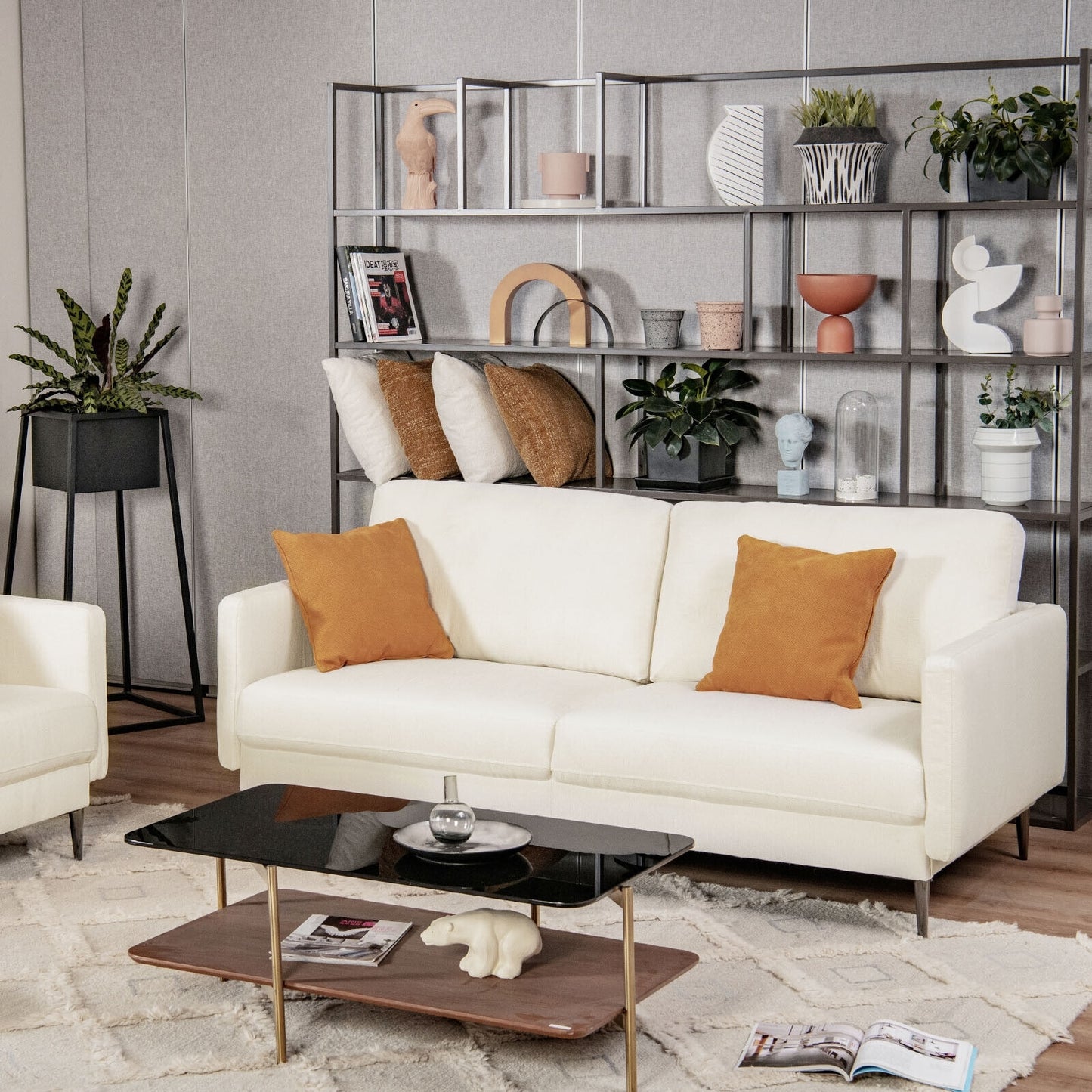 Modern Upholstered Loveseat with Plush Backrest Cushions in White