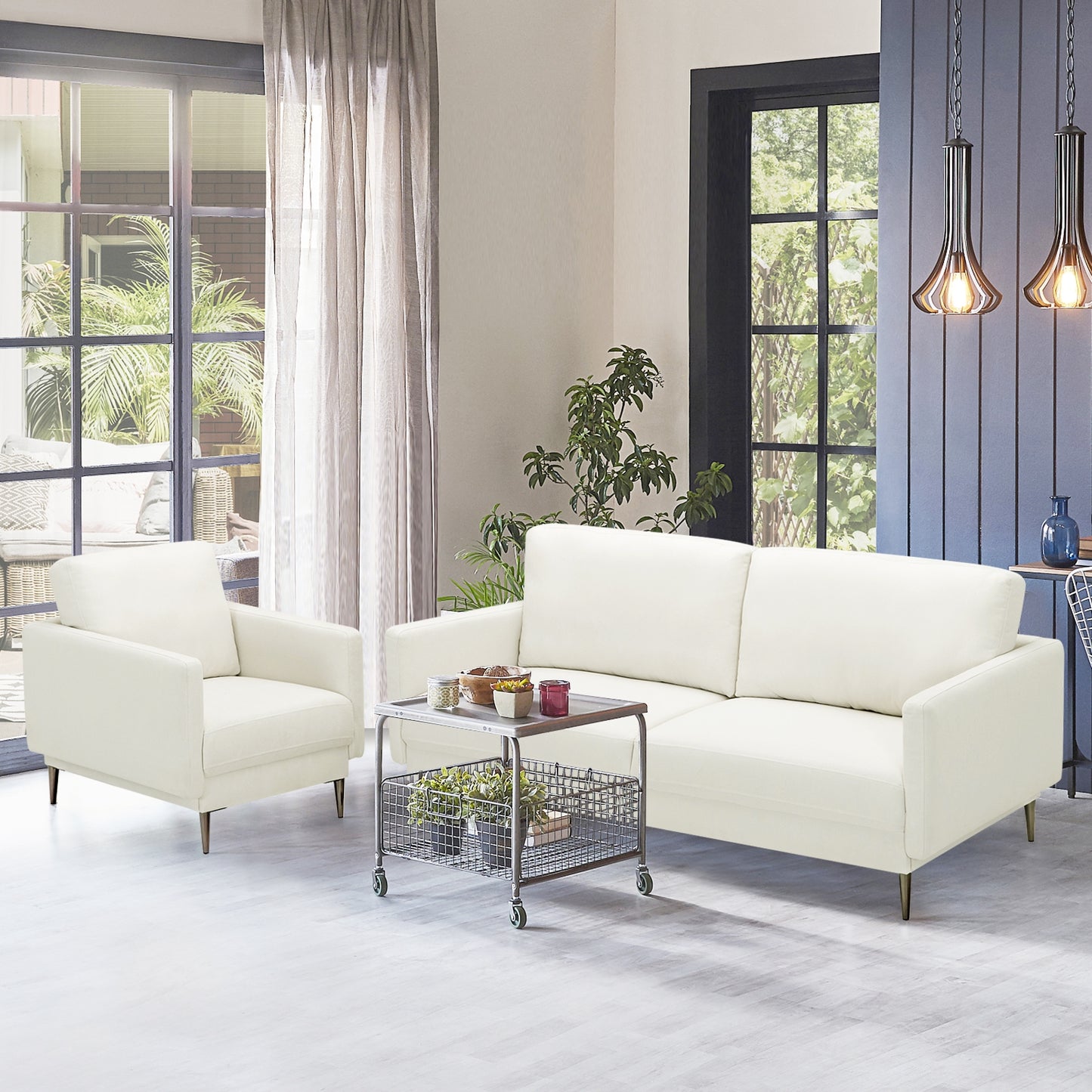 Modern Upholstered Loveseat with Plush Backrest Cushions in White