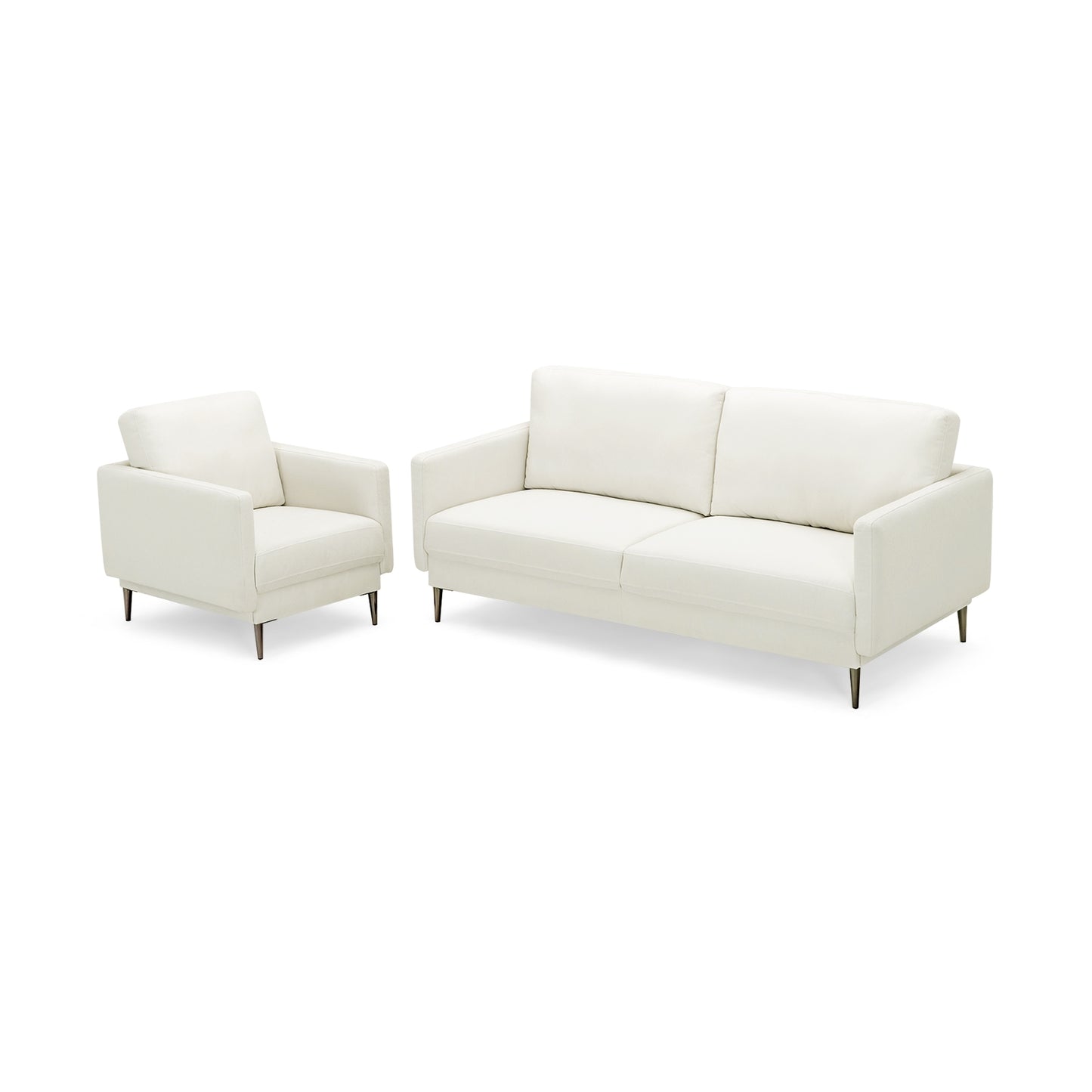 Modern Upholstered Loveseat with Plush Backrest Cushions in White