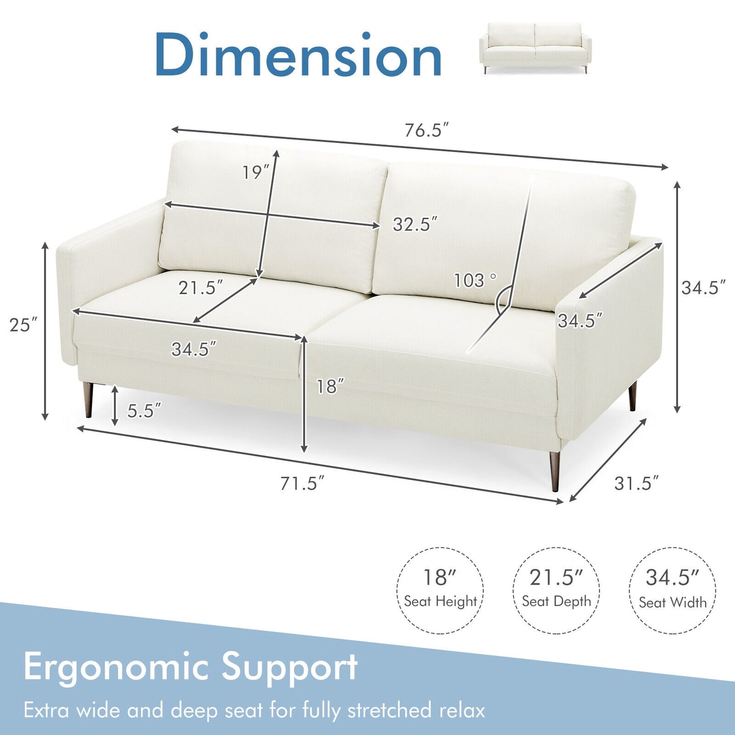 Modern Upholstered Loveseat with Plush Backrest Cushions in White