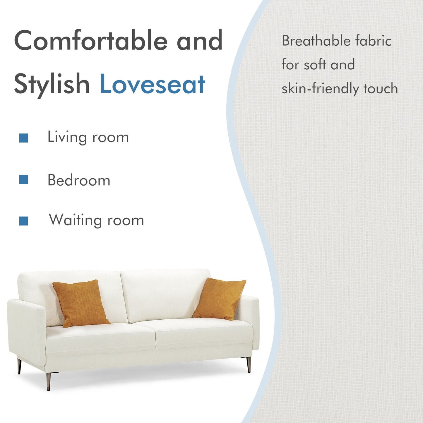 Modern Upholstered Loveseat with Plush Backrest Cushions in White
