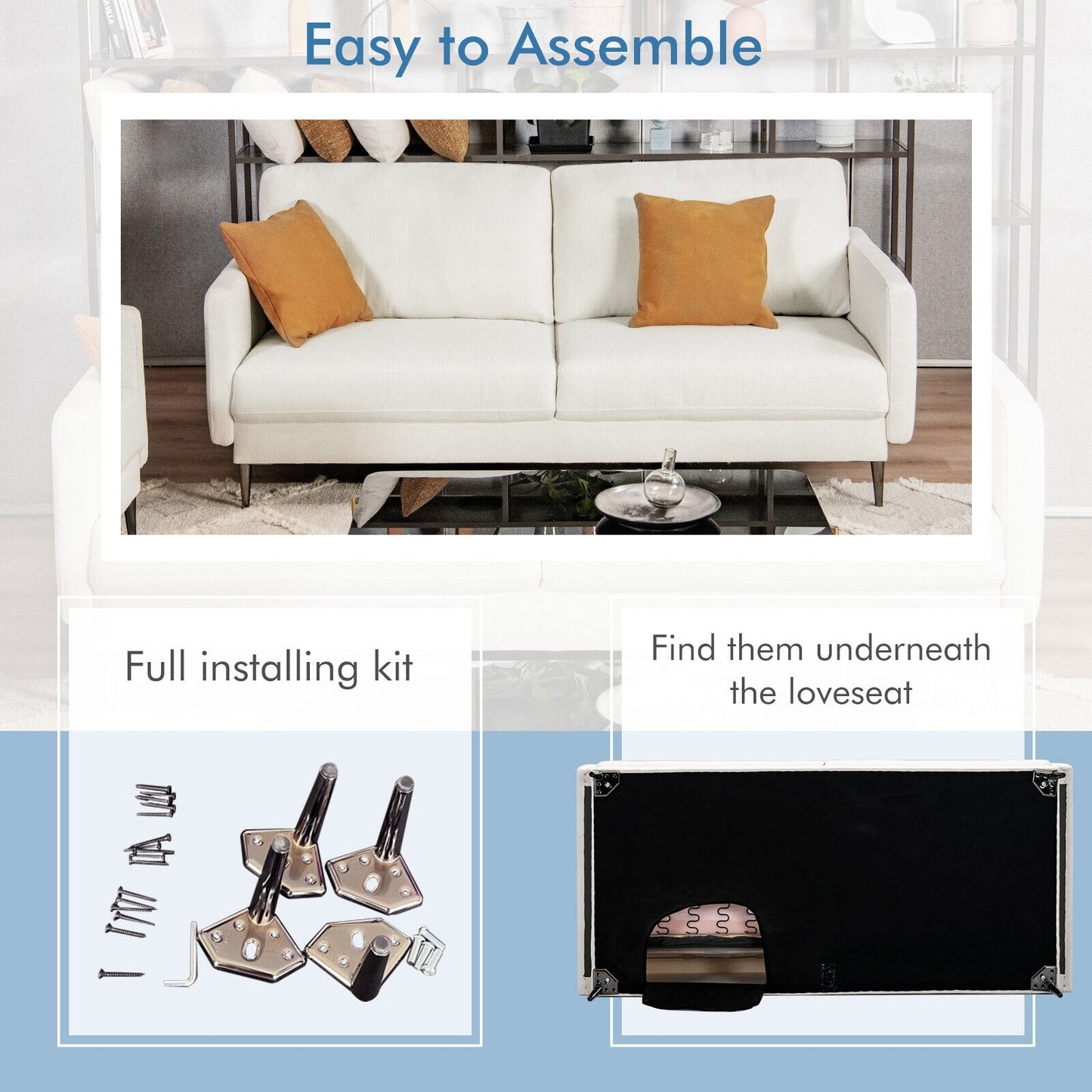 Modern Upholstered Loveseat with Plush Backrest Cushions in White