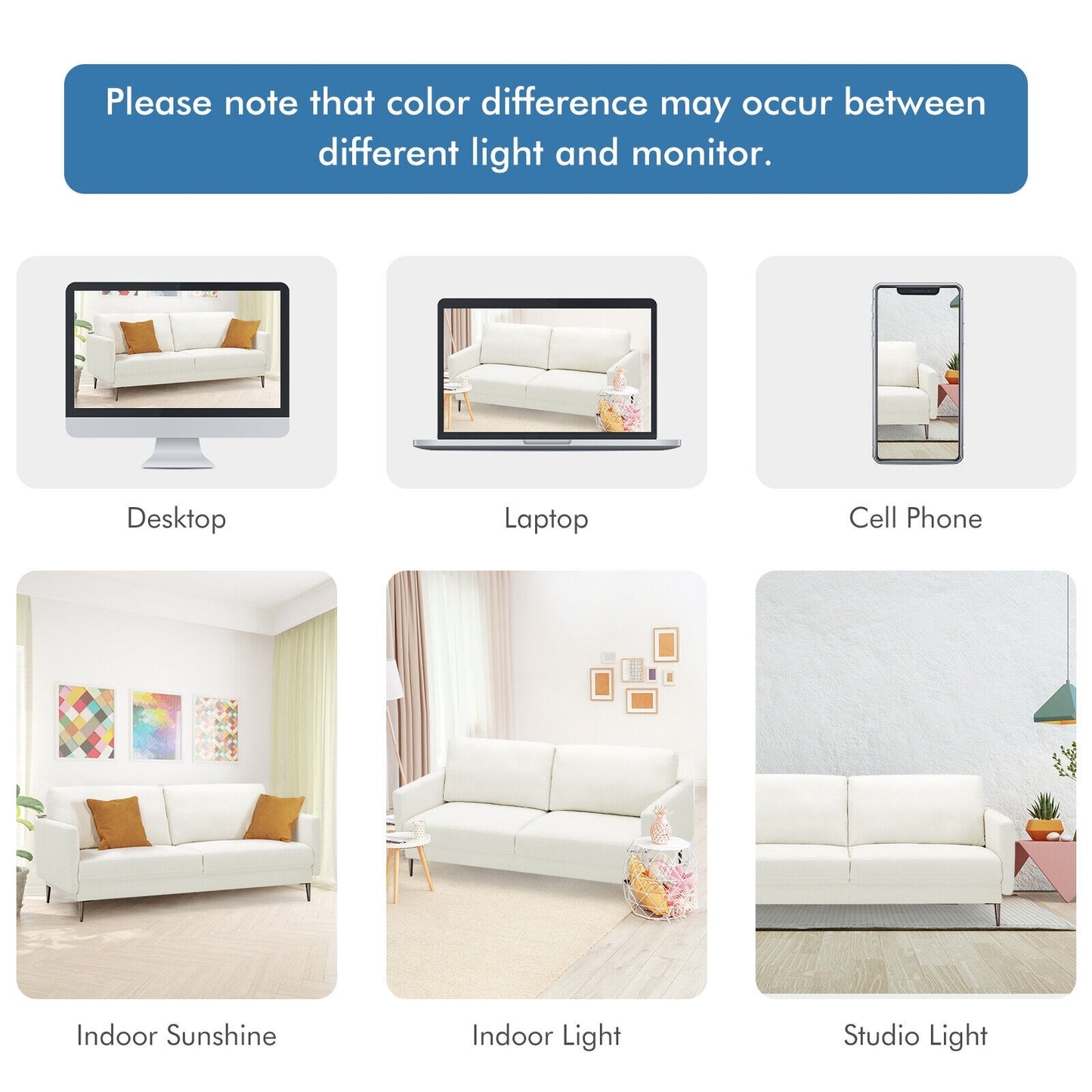 Modern Upholstered Loveseat with Plush Backrest Cushions in White