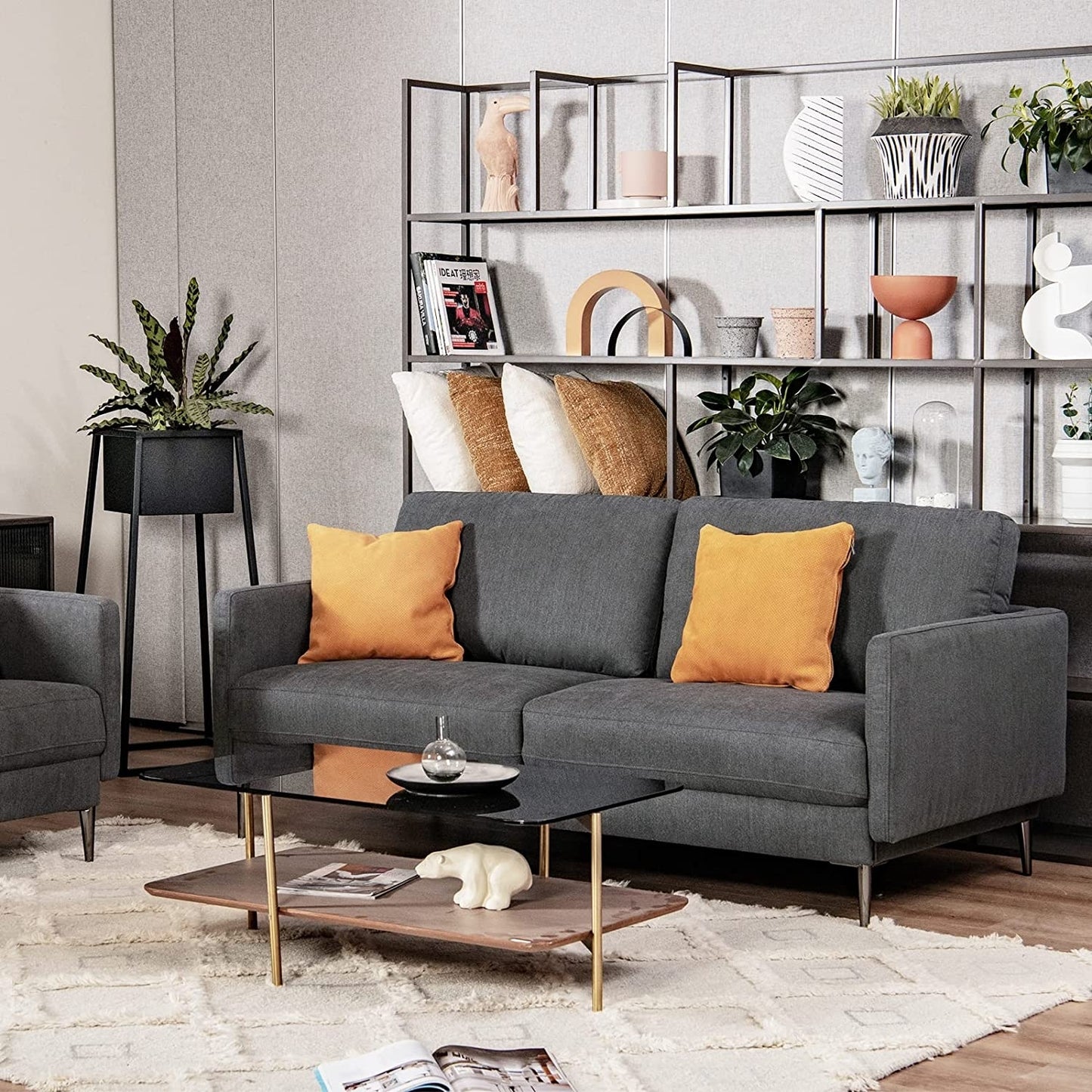 Modern Upholstered Loveseat with Plush Backrest Cushions in Grey