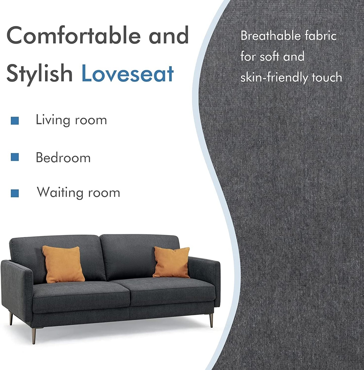 Modern Upholstered Loveseat with Plush Backrest Cushions in Grey