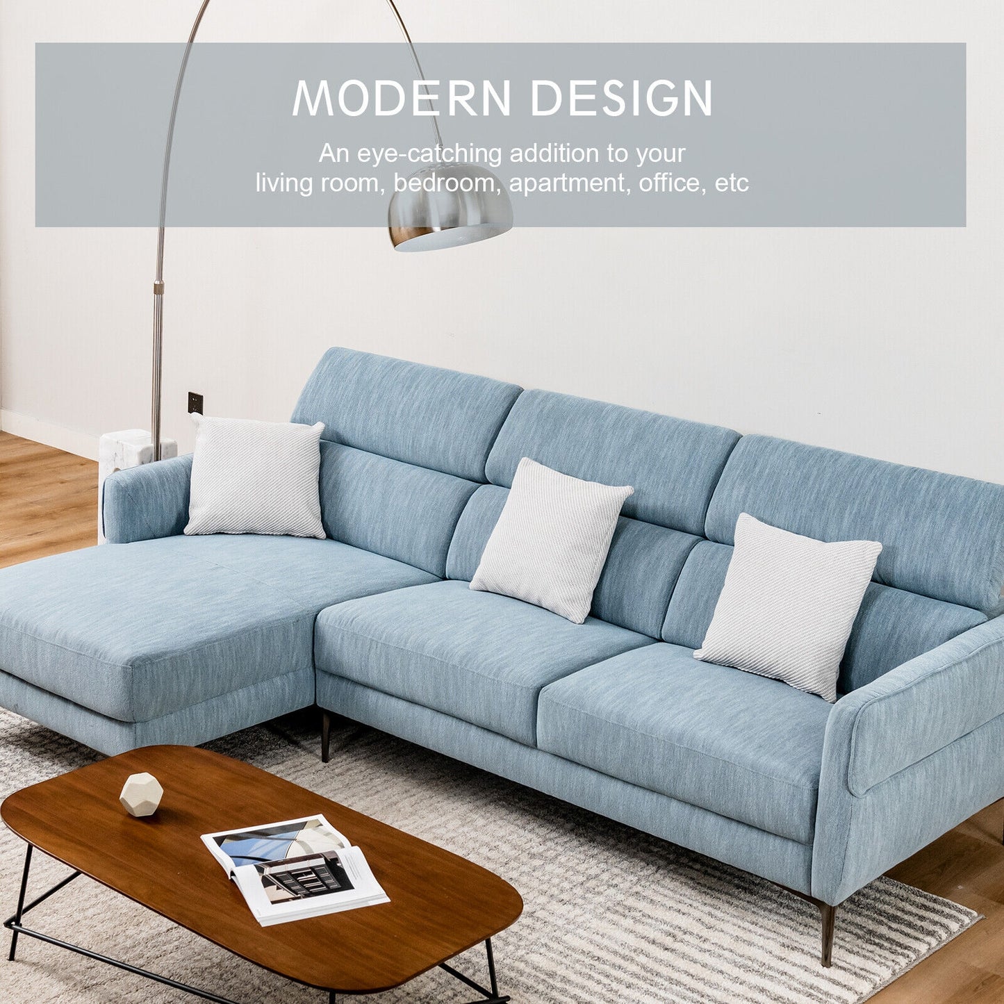 105 Inch Modern L Shaped Sectional Sofa Couch with Adjustable Headrests