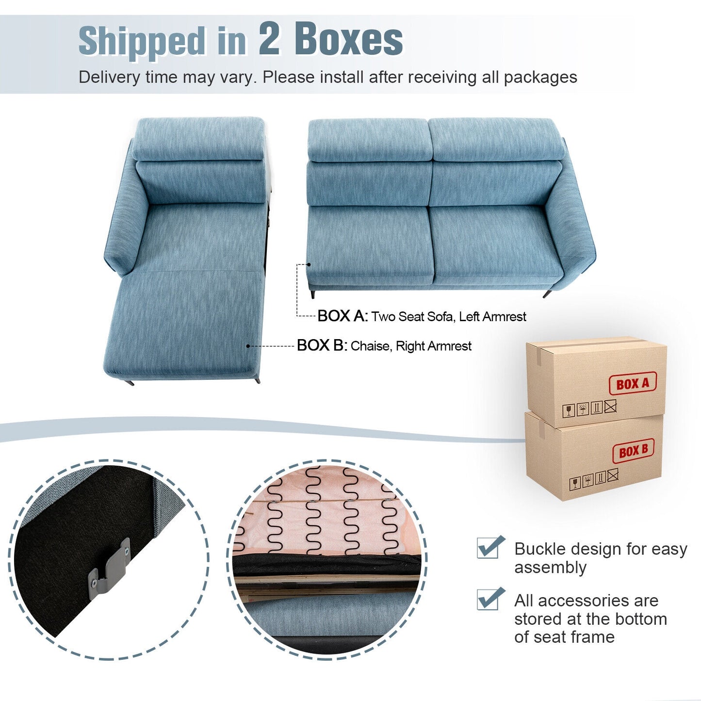 105 Inch Modern L Shaped Sectional Sofa Couch with Adjustable Headrests
