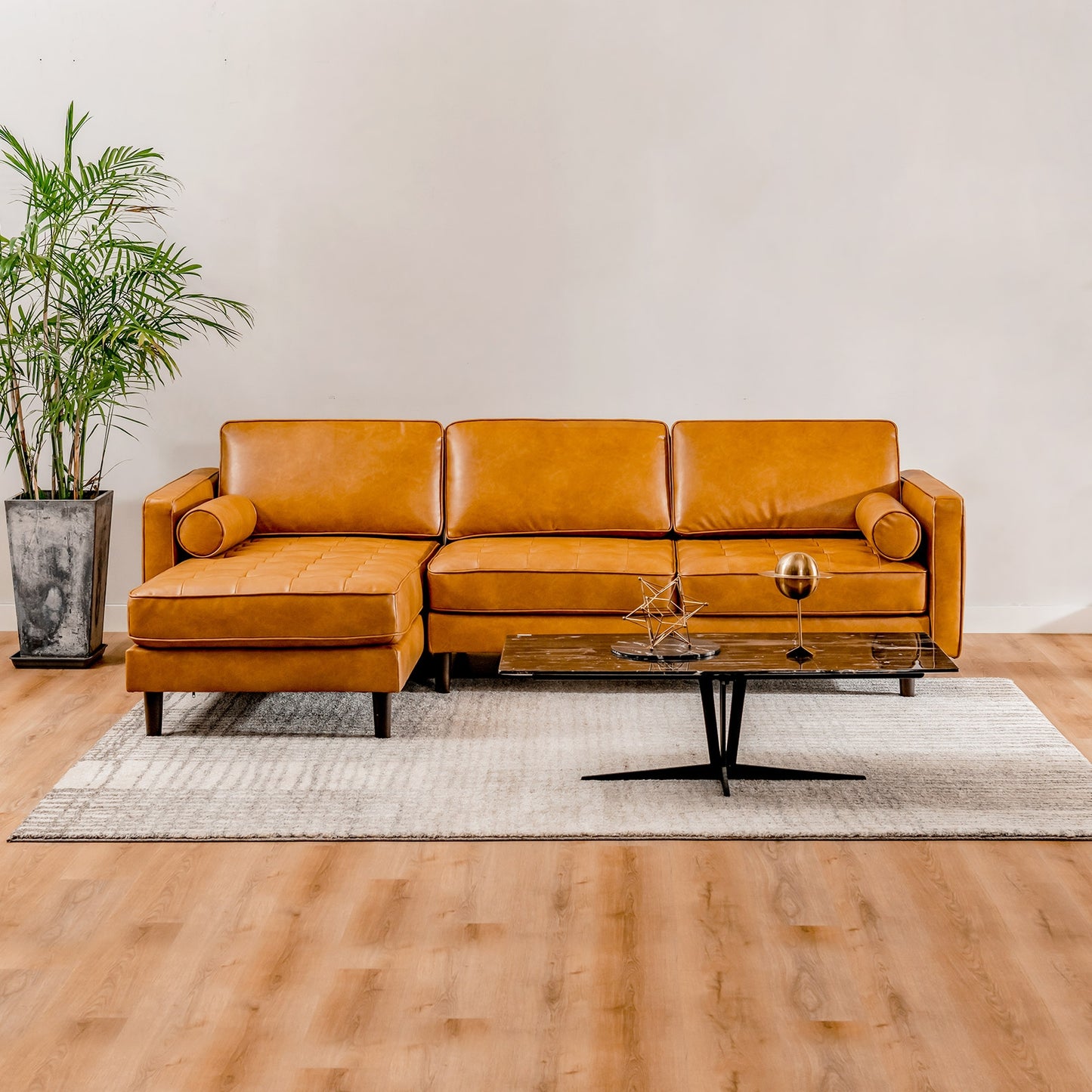 3 Seat L-Shaped Sectional Sofa with Chaise Lounge and Tufted Air Leather Upholstery