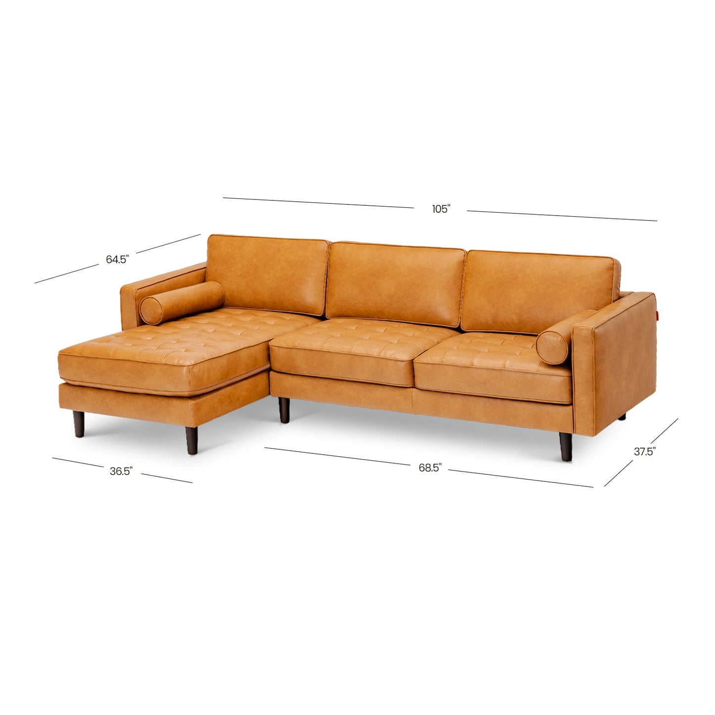 3 Seat L-Shaped Sectional Sofa with Chaise Lounge and Tufted Air Leather Upholstery