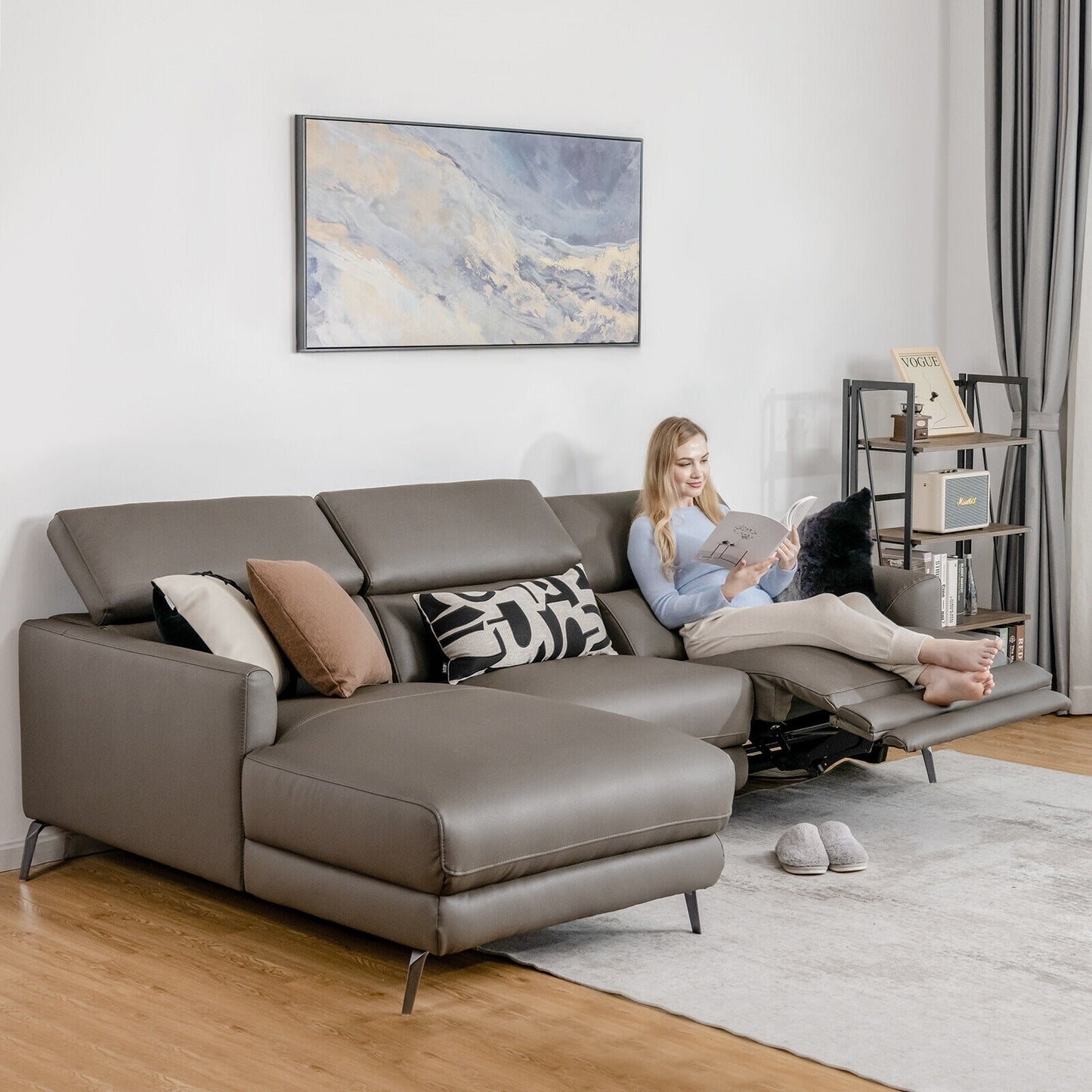 L-Shaped Power Reclining Sectional with Adjustable Headrests and Wide Chaise Lounge