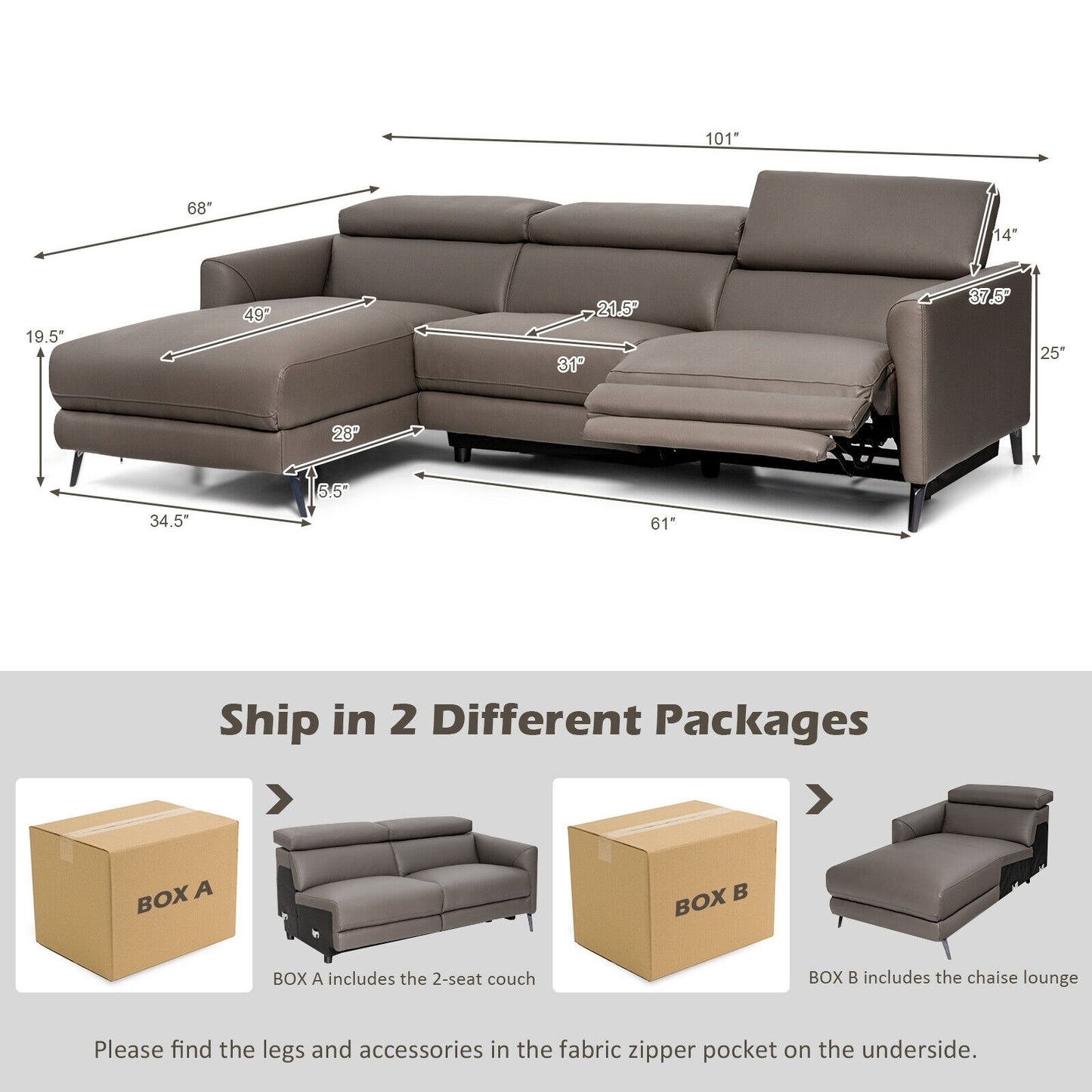 L-Shaped Power Reclining Sectional with Adjustable Headrests and Wide Chaise Lounge