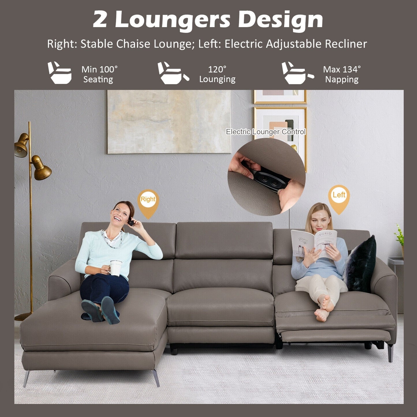 L-Shaped Power Reclining Sectional with Adjustable Headrests and Wide Chaise Lounge