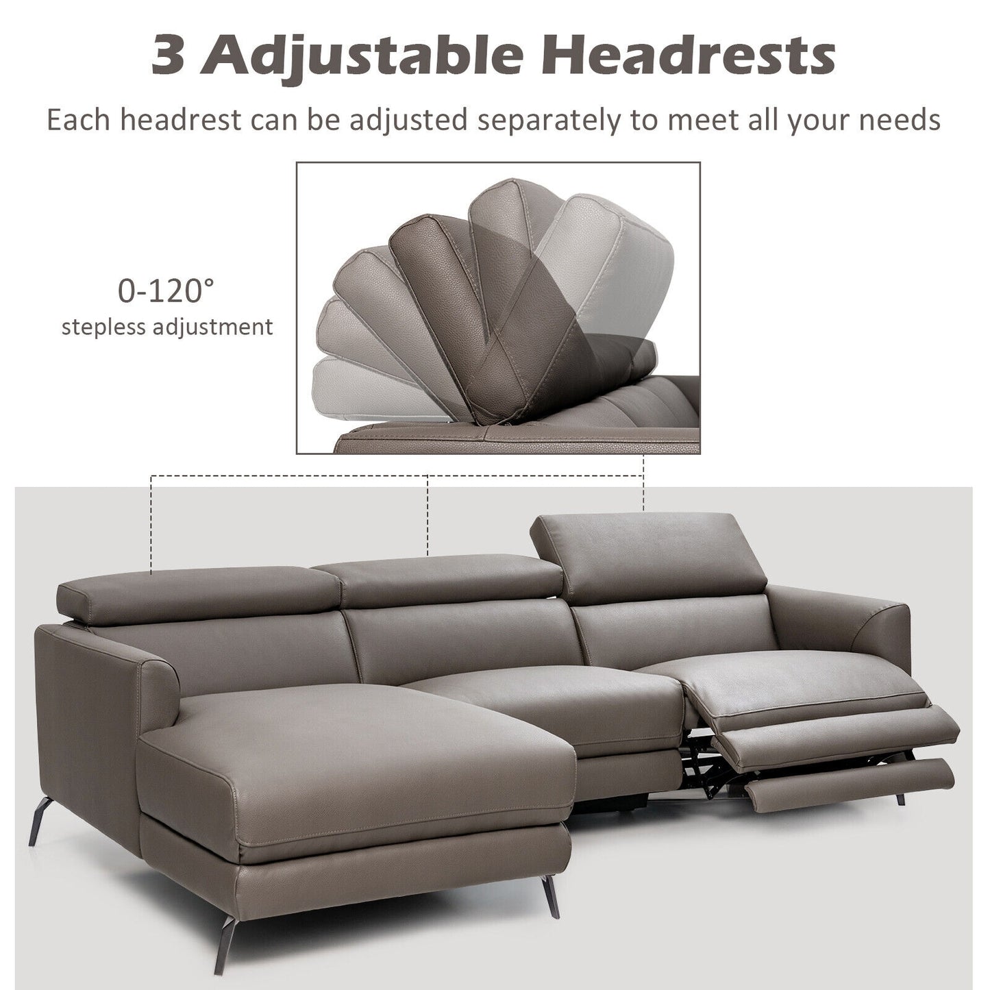 L-Shaped Power Reclining Sectional with Adjustable Headrests and Wide Chaise Lounge