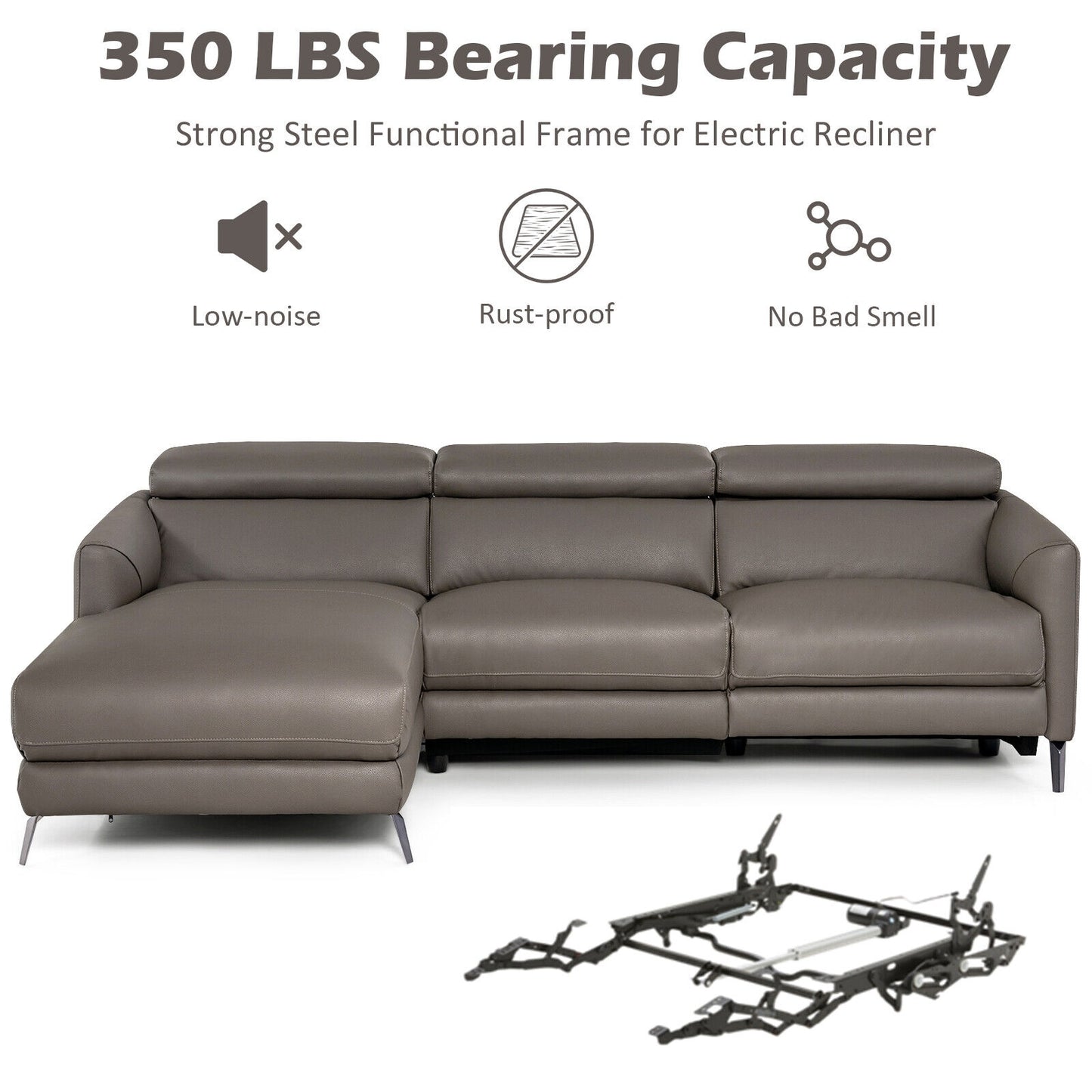 L-Shaped Power Reclining Sectional with Adjustable Headrests and Wide Chaise Lounge