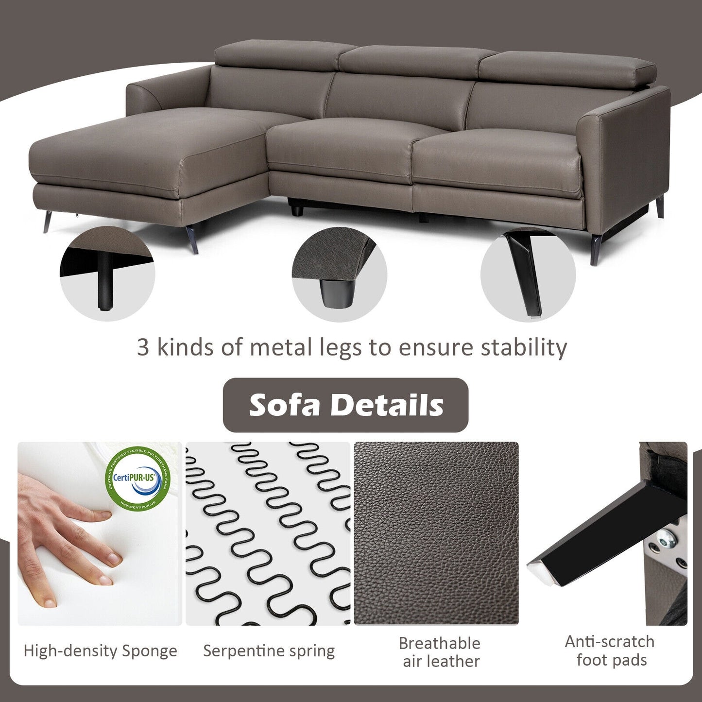 L-Shaped Power Reclining Sectional with Adjustable Headrests and Wide Chaise Lounge