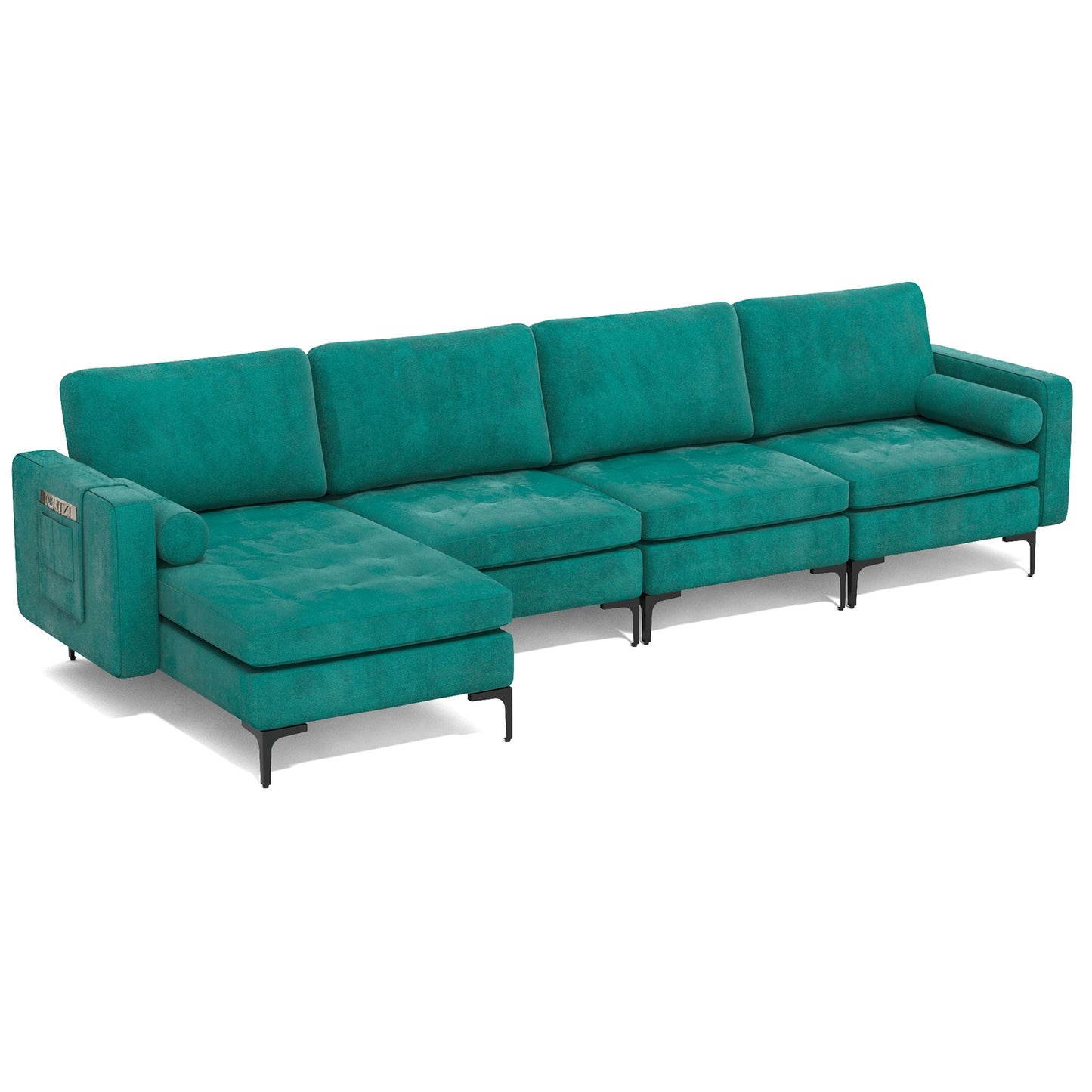 4 Seat L-Shaped Sectional with Reversible Chaise, Storage and USB Ports - Teal