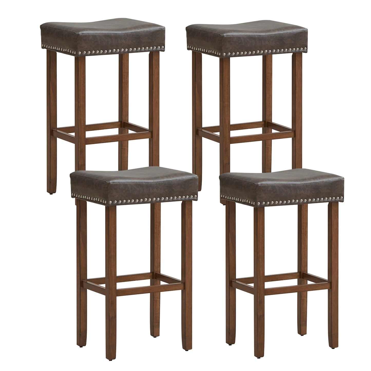 Elegant Upholstered 29.5 Inch Bar Stools Set of 2 with Ergonomic Saddle Seat and Footrests, Grey
