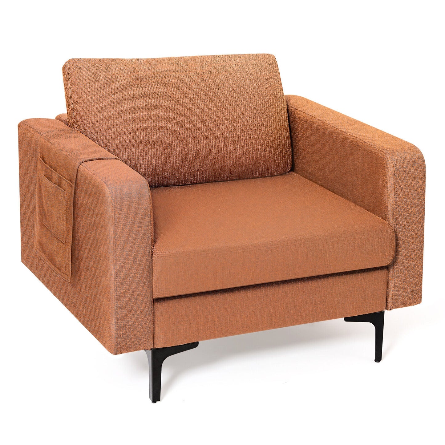 Ergonomic Accent Chair with Side Storage and Cushioned Seat, Orange