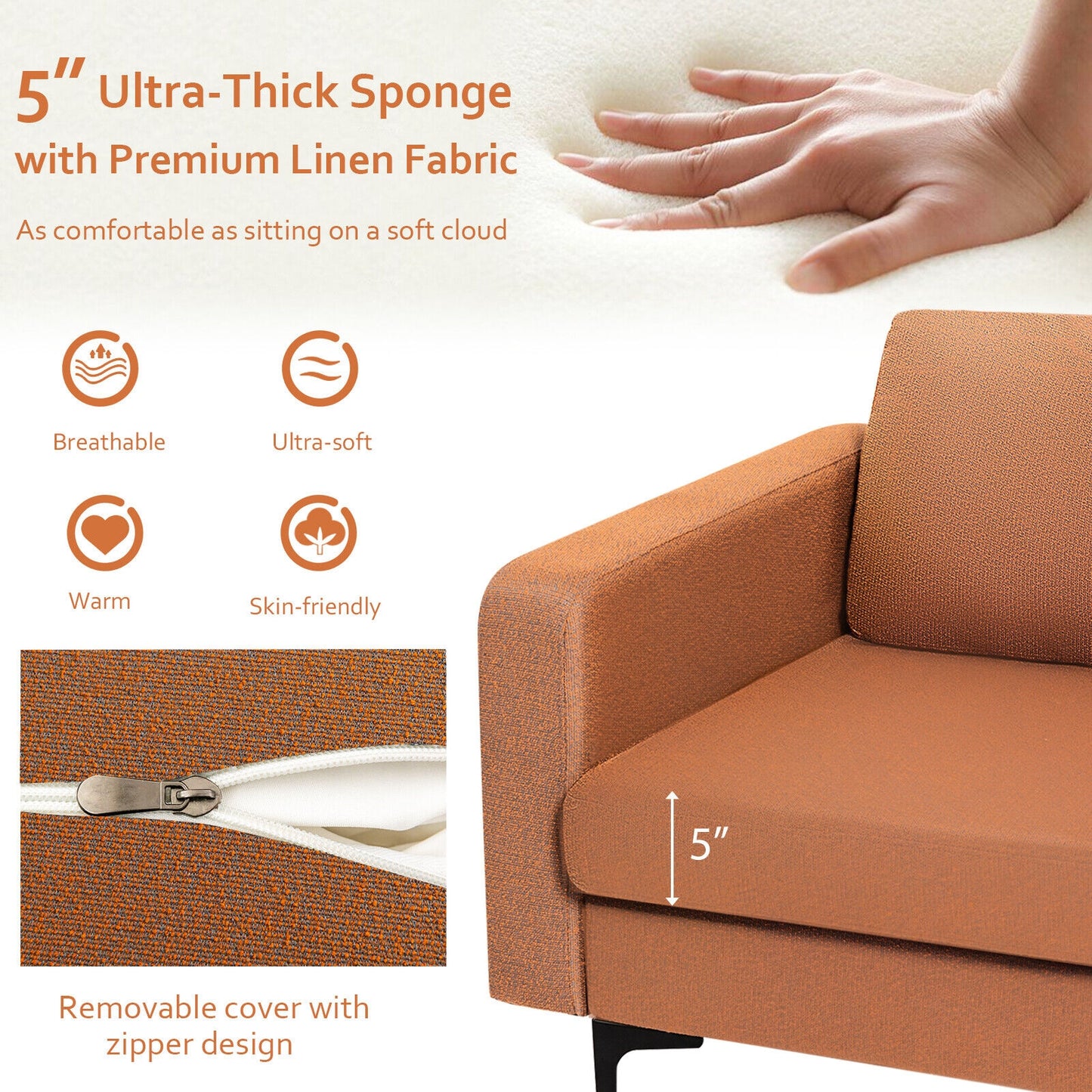 Ergonomic Accent Chair with Side Storage and Cushioned Seat, Orange