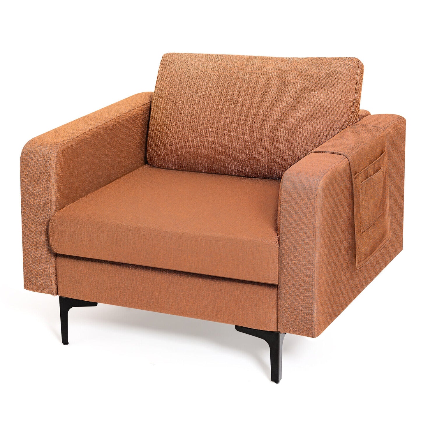 Ergonomic Accent Chair with Side Storage and Cushioned Seat, Orange