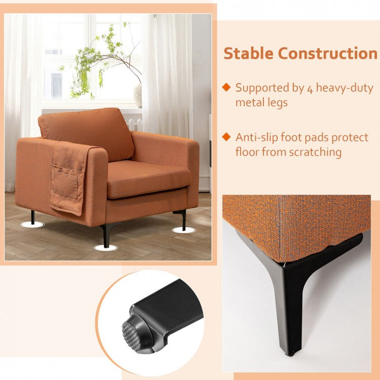 Ergonomic Accent Chair with Side Storage and Cushioned Seat, Orange