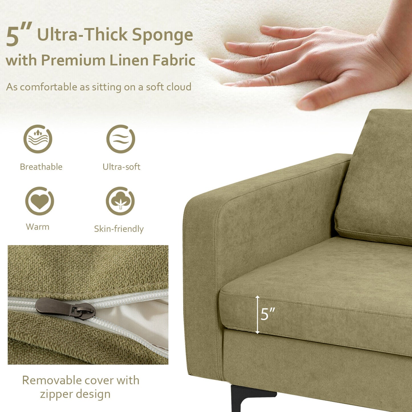 Ergonomic Accent Chair with Side Storage and Cushioned Seat, Green