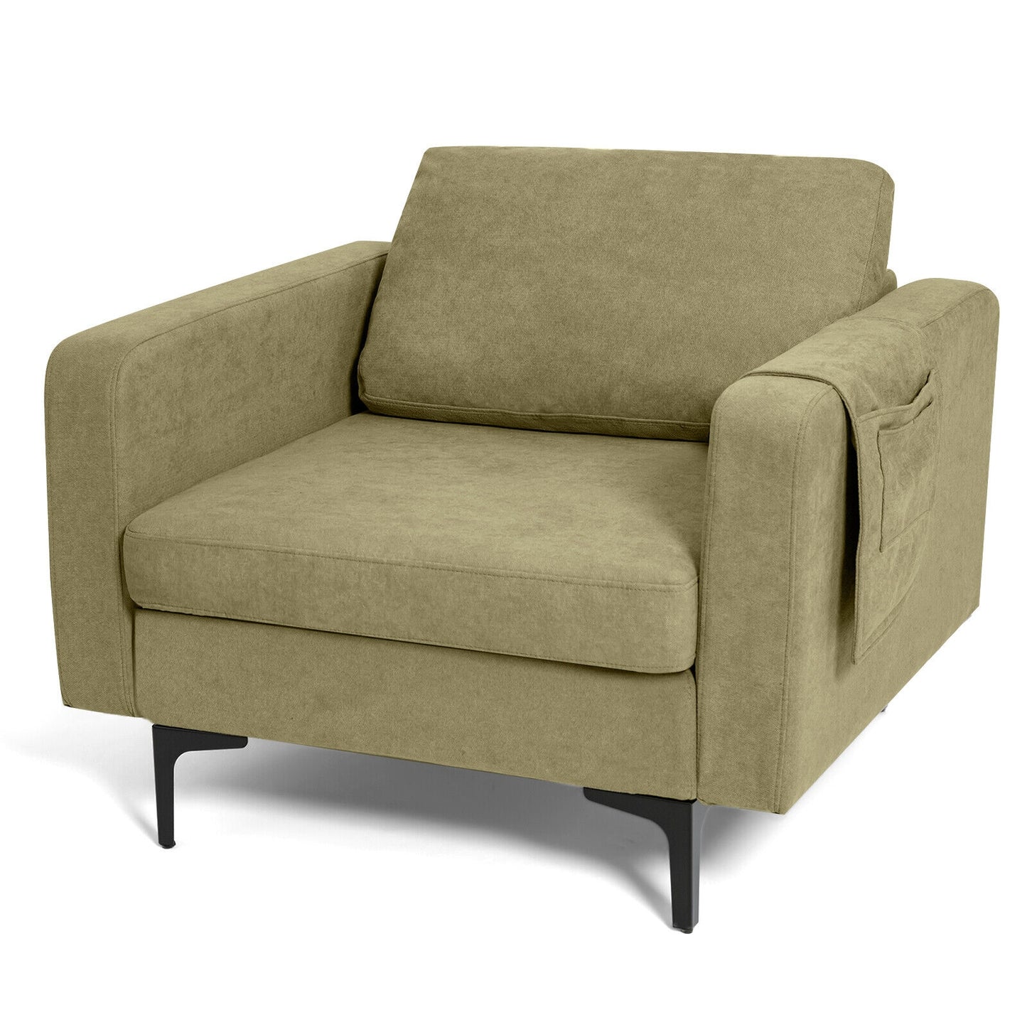Ergonomic Accent Chair with Side Storage and Cushioned Seat, Green