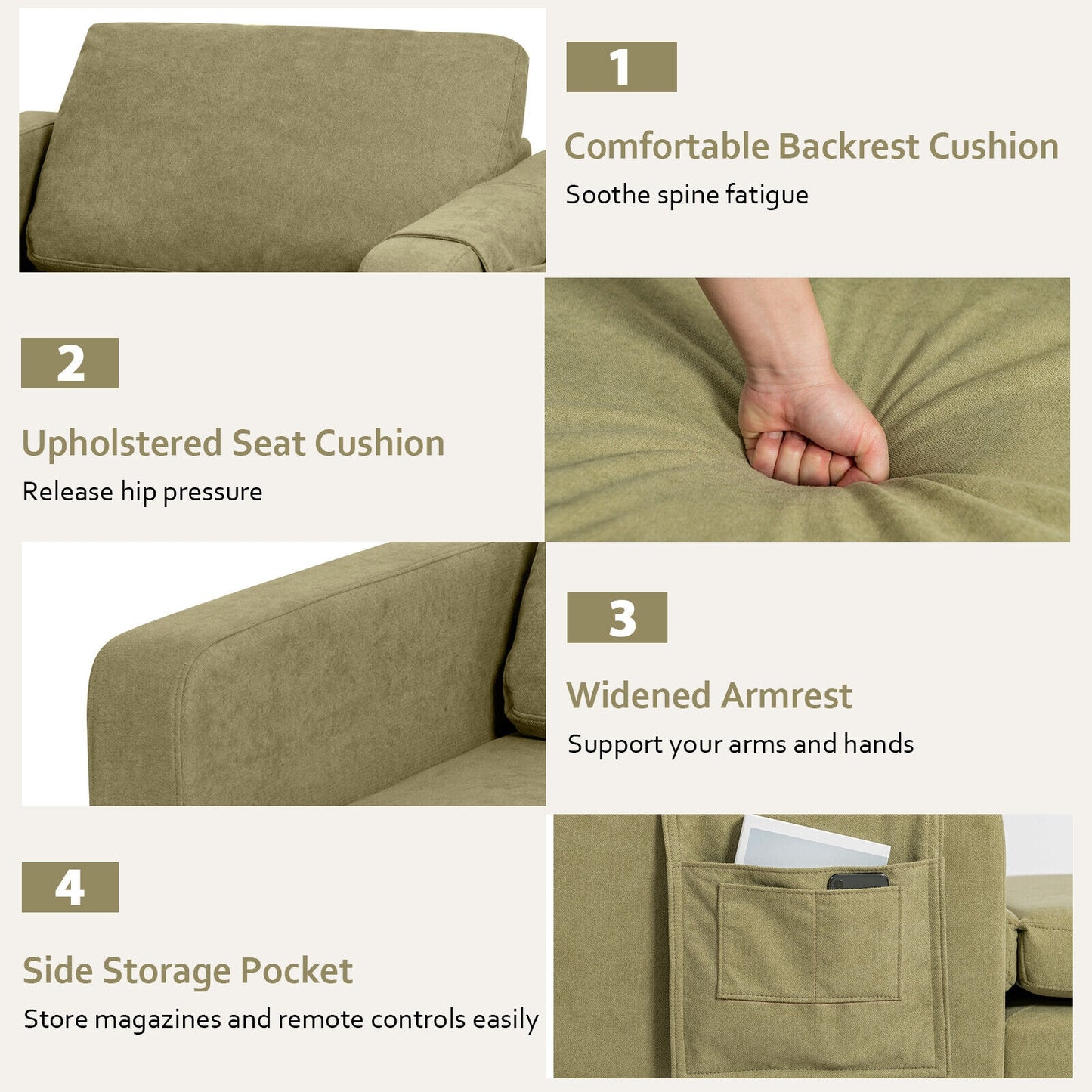 Ergonomic Accent Chair with Side Storage and Cushioned Seat, Green