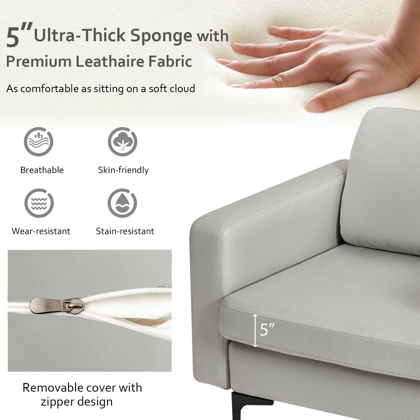 Ergonomic Accent Chair with Side Storage and Cushioned Seat, Light Grey