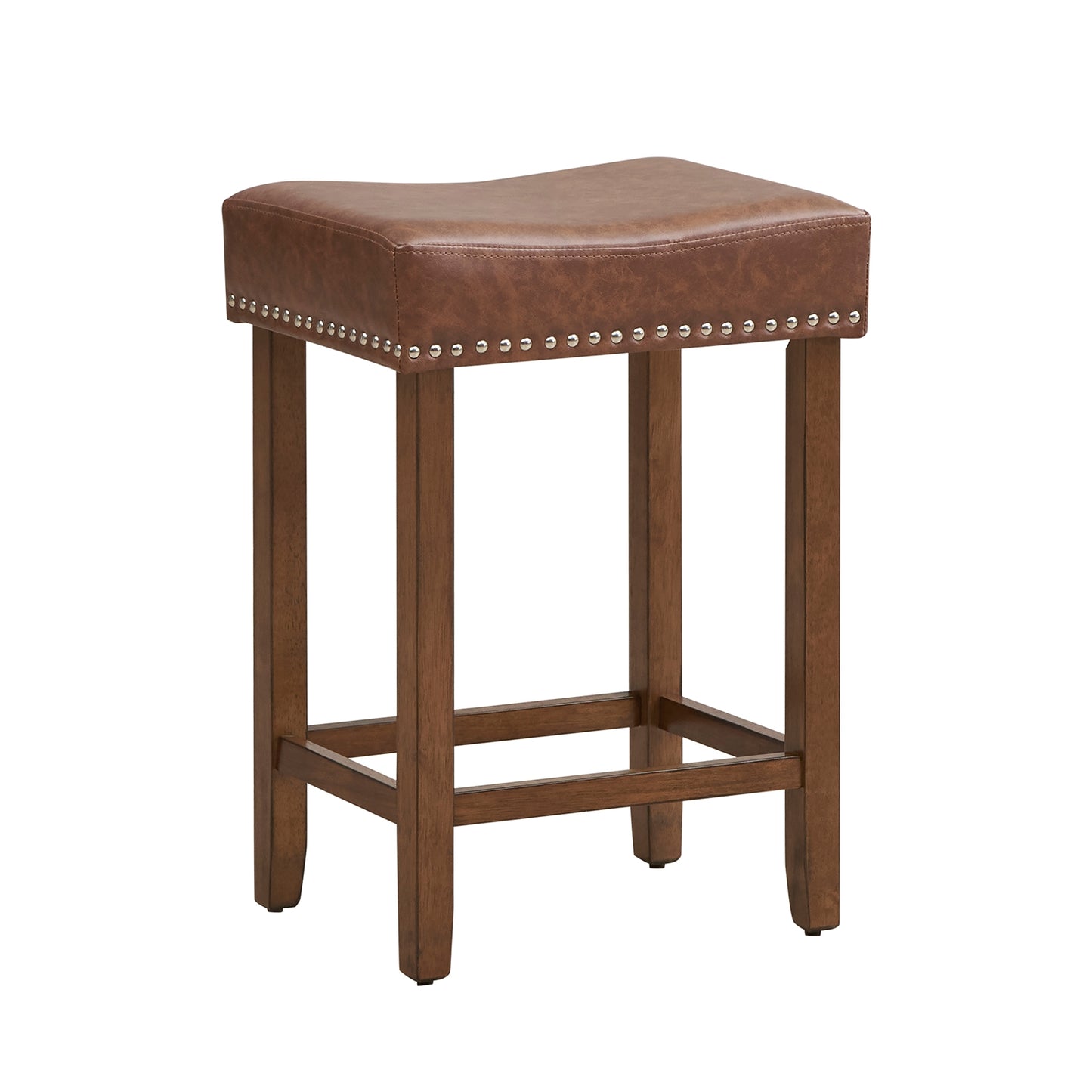 Elegant Upholstered 24 Inch Bar Stools Set of 2 with Ergonomic Saddle Seat and Footrests, Brown