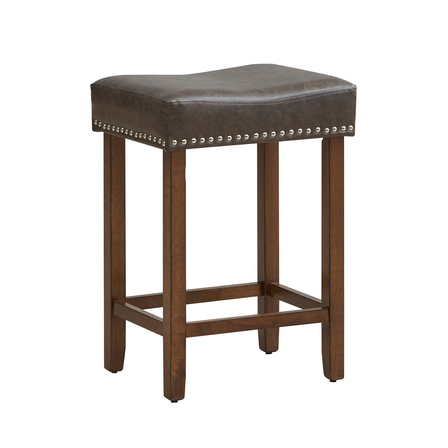 Elegant Upholstered 24 Inch Bar Stools Set of 2 with Ergonomic Saddle Seat and Footrests, Grey