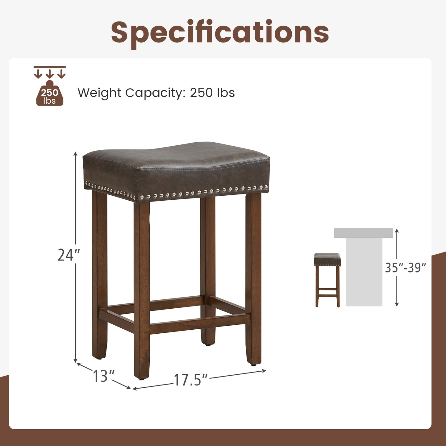 Elegant Upholstered 24 Inch Bar Stools Set of 2 with Ergonomic Saddle Seat and Footrests, Grey