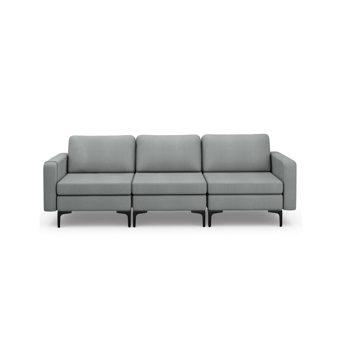 3 Seat Convertible Sofa with Built-in USB Ports and Side Pockets for Storage - Dark Grey