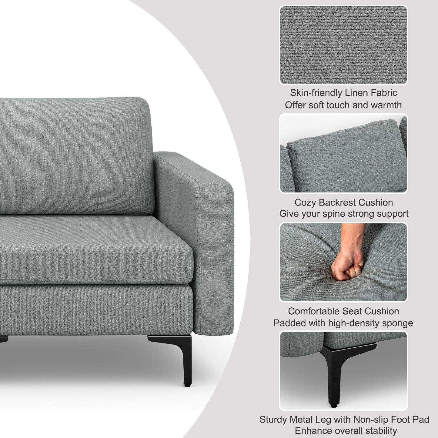 3 Seat Convertible Sofa with Built-in USB Ports and Side Pockets for Storage - Dark Grey