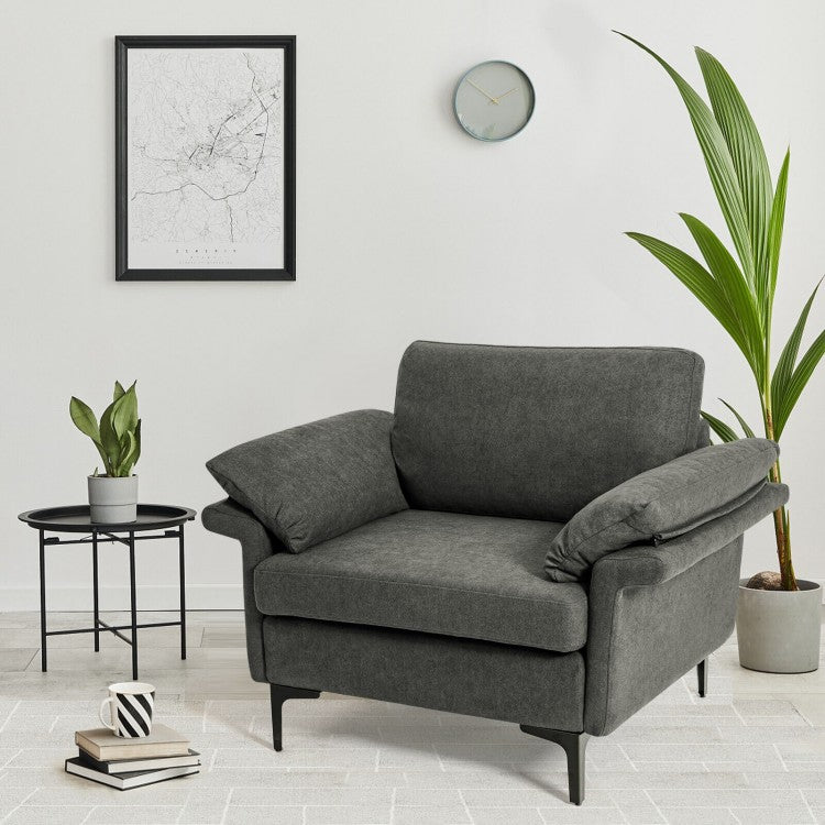 Modern Fabric Accent Chair with Cushioned Armrests and Spring Support - Grey