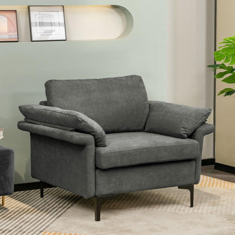 Modern Fabric Accent Chair with Cushioned Armrests and Spring Support - Grey