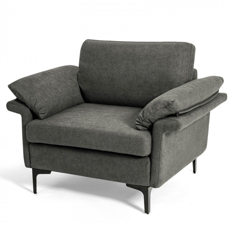 Modern Fabric Accent Chair with Cushioned Armrests and Spring Support - Grey
