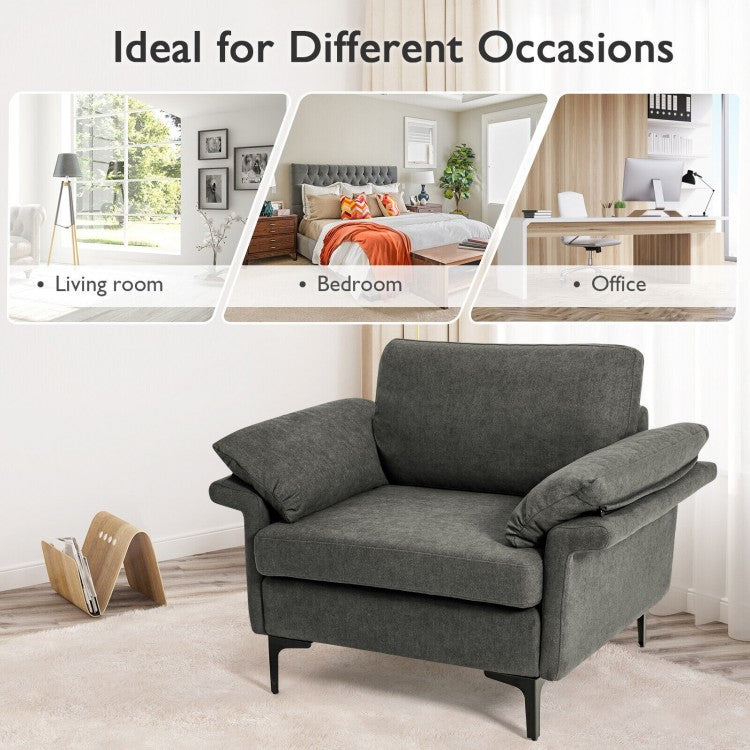 Modern Fabric Accent Chair with Cushioned Armrests and Spring Support - Grey