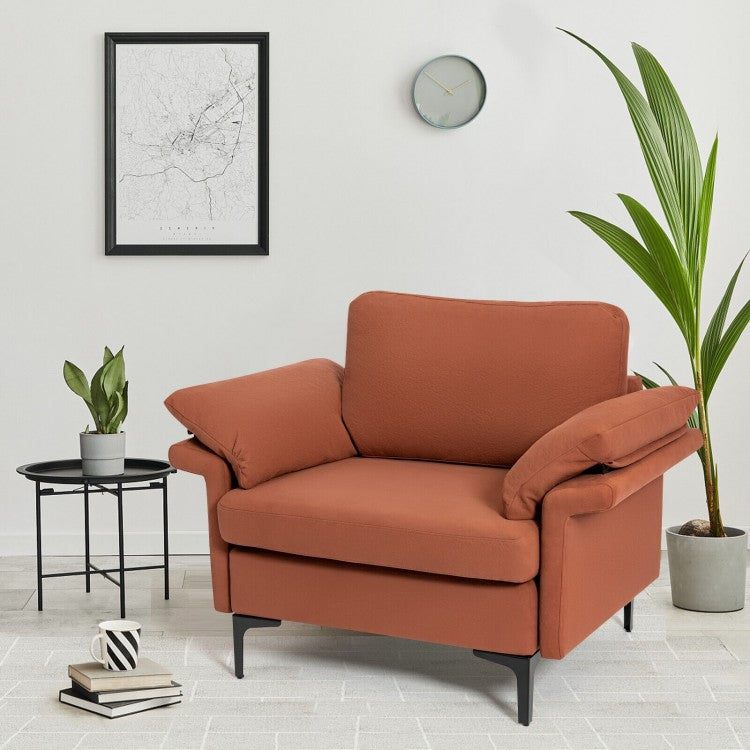 Modern Fabric Accent Chair with Cushioned Armrests and Spring Support - Rust Red