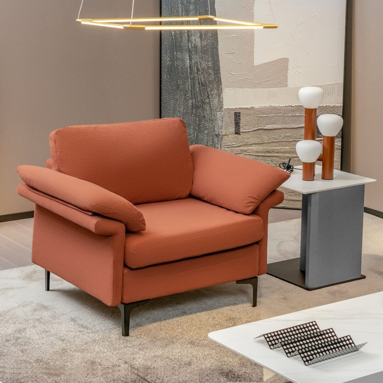 Modern Fabric Accent Chair with Cushioned Armrests and Spring Support - Rust Red