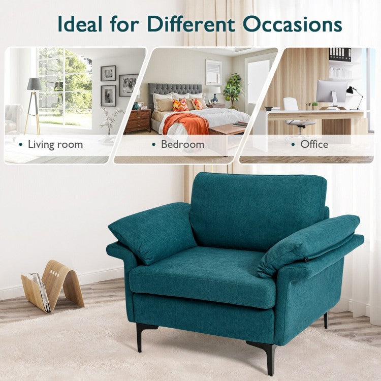 Modern Fabric Accent Chair with Cushioned Armrests and Spring Support - Peacock Blue