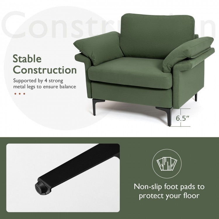 Modern Fabric Accent Chair with Cushioned Armrests and Spring Support - Army Green