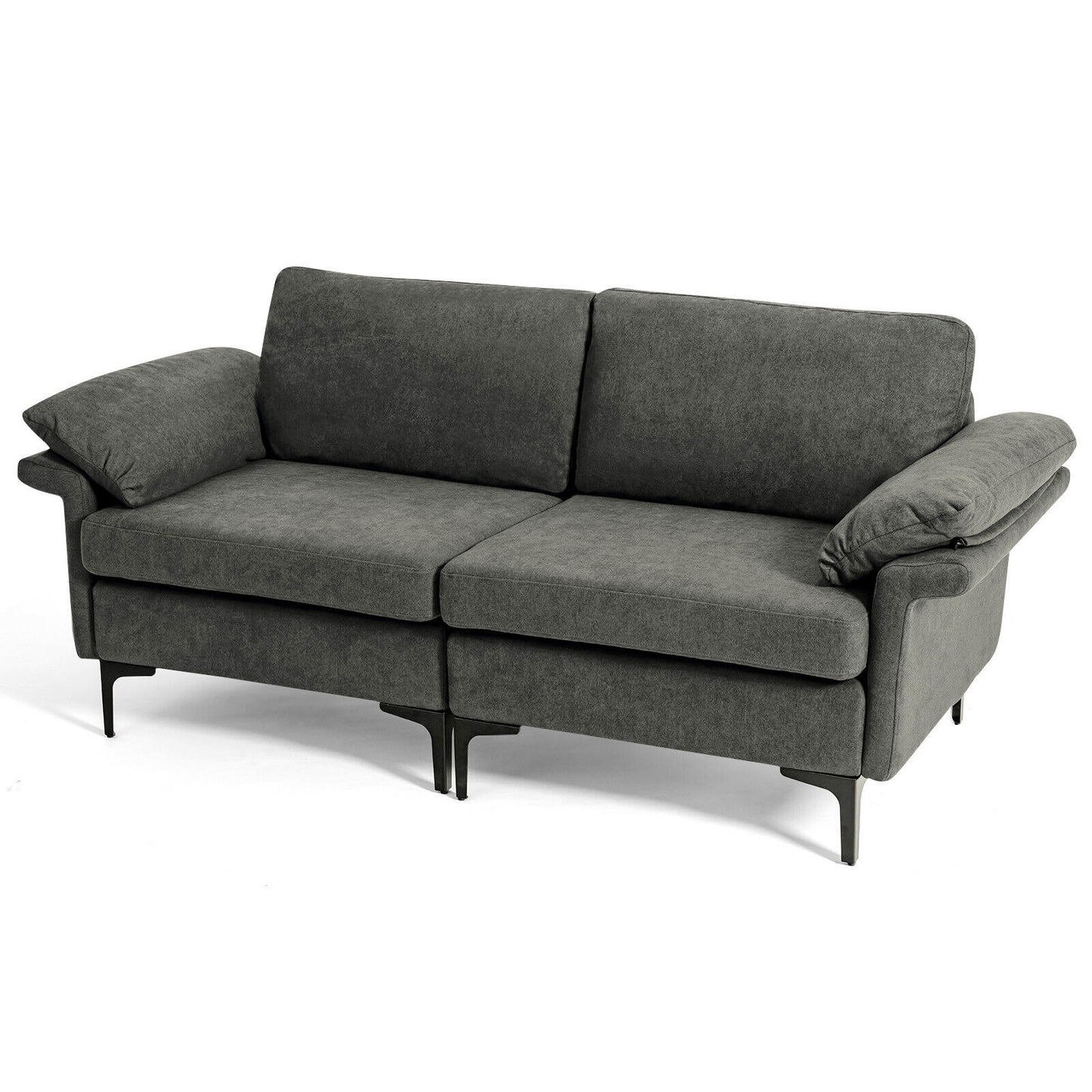 Fabric Loveseat Sofa with Supportive Cushions and Sleek Metal Legs - Grey